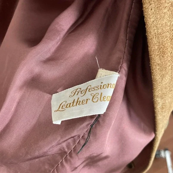 Vintage 70s Mens Camel Brown‎ Suede Leather Dagger Collar Jacket // Size Small - Picture 6 of 7